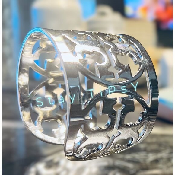 Tory Burch Silver Miller Logo Bangle Bracelet - Picture 5 of 9